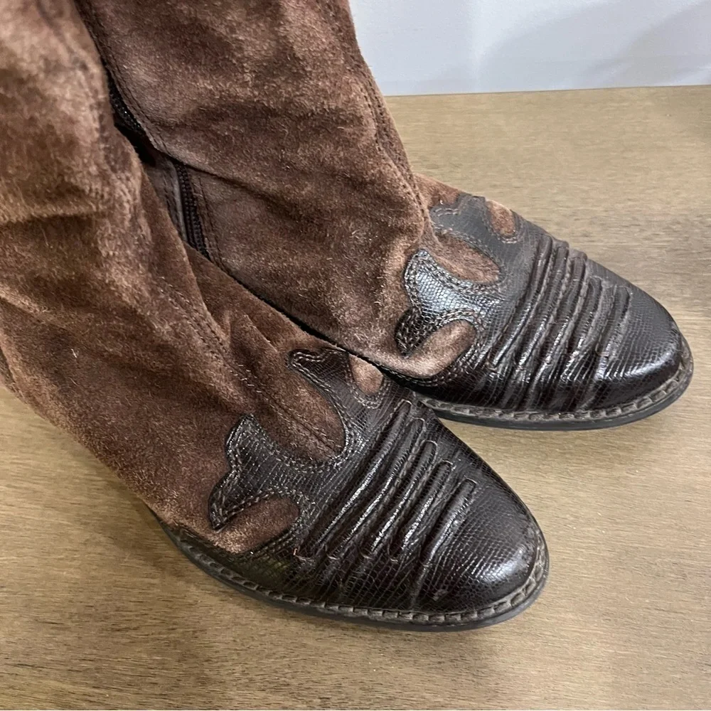 Brown suede and leather Franco Sarto Willow cowboy cowgirl western boots 5.5 - Picture 8 of 10